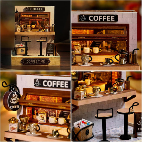 Dollhouse Miniature DIY Kit with Decoration Furniture and LED Lights, Handmade 3D Miniature Dollhouse with Tools and Cover, DIY Wooden Dollhouse w...