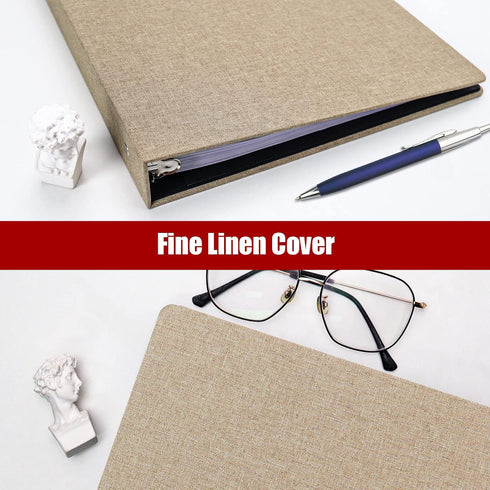 Vienrose 3 Ring Binder 1 Inch Round Rings Durable Binder with Linen Cover Holds 8.5" x 11" Paper for School Office and Home Khaki...