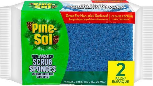 Pine-Sol Non Scratch Scrub Sponges - Double Sided Dish Scrubber Safe for Nonstick Cookware - Kitchen Essentials for Dishwashing and Cleaning, 2 Pa...