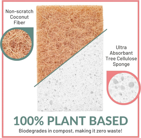 bioGo White 12 Pack Biodegradable Kitchen Sponges - Eco-Friendly, Compostable, Natural Cellulose Dish Sponges...