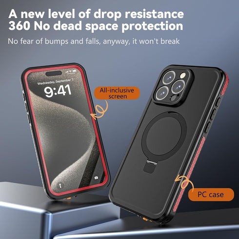for iPhone 15 Pro Max Waterproof Case with Stand Compatible with MagSafe, Full Body Magnetic IP68 Underwater Case Built-in Screen Protector Milita...