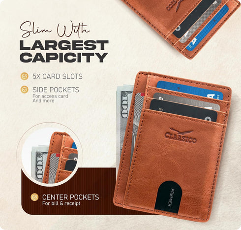 Claasico Front Pocket Small Minimalist Leather Wallet RFID Blocking Vintage Leather Credit Card Holder with Gift Box...