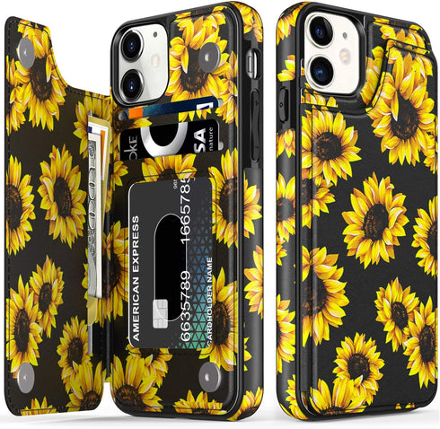 LETO for iPhone 12 Pro Case,iPhone 12 Case,Flip Folio Leather Wallet Cover with Fashion Flower Designs for Girls Women,Built-in Card Slots Kicksta...