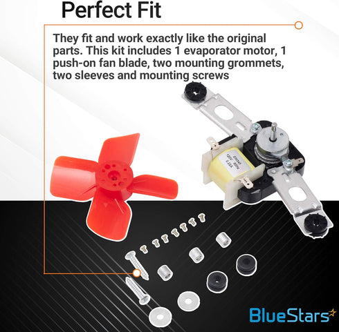 BlueStars 482731 Refrigerator Evaporator Fan Motor Kit - Compatible with Whirlpool Kenmore Refrigerators/Freezers - Replaces 0056801 1100473 PS376...