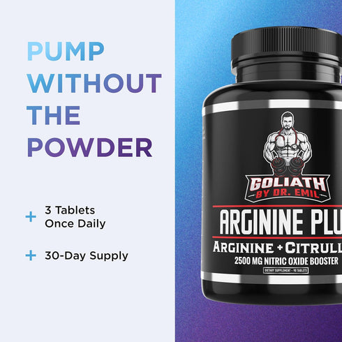 Dr. Emil's ARGININE Plus - L Arginine + L Citrulline - 2500 MG High Dose NO Booster Tablets - Nitric Oxide Supplement for Vascularity and Heart He...