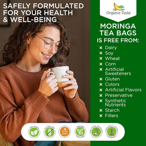 Organic Veda Moringa Tea Bags, Premium Dried Moringa Leaf Tea for Overall Wellness, Non-GMO, Caffeine-Free, & Gluten-Free Organic Tea, 120 Tea Bag...