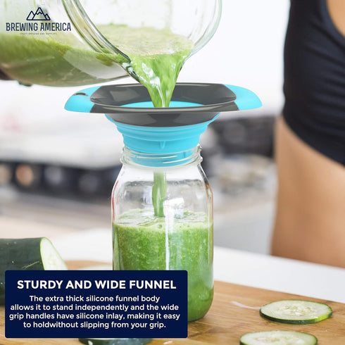 Kitchen Canning Funnel – Collapsible Silicone Food Funnel for Wide Mouth and Regular Mason Jars – Flexible Use for Coffee, Liquid, Jam, Cooking, B...