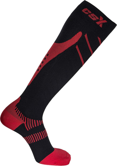 CSX 20-30 mmHg Compression Socks for Men and Women, Knee High, Recovery Support, Athletic Sport Fit, Red on Black, Large...