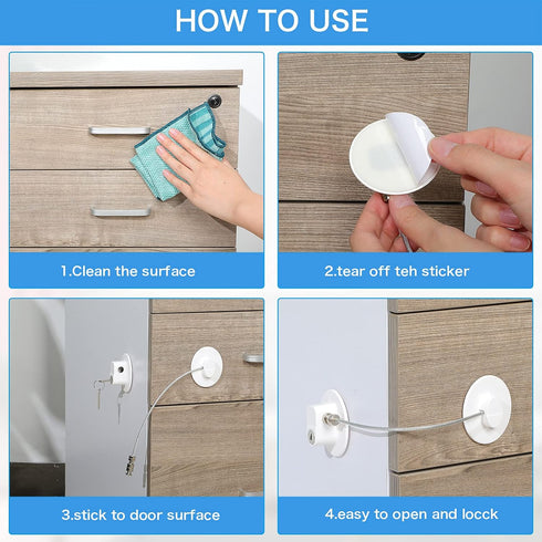 8 Pieces Refrigerator Lock with 10 Keys, Fridge Lock, Freezer Door Lock and Child Safety Cabinet Locks with Strong Adhesive (White)...