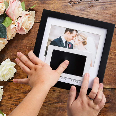 Jinchuan Heart Thumbprint Keepsake Frame and Ink Kit,Wedding Picture Frame Wedding Registry Idea Shower Gift For Bride Newlywed (Black Frame, Silv...