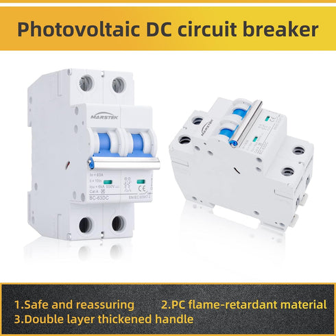 Circuit Breaker, DC Circuit Breaker 2 Pole 500v 63 Amp for Solar PV System, Solar Disconnect Switch with Double Thickening Handle, Din Rail Mount ...