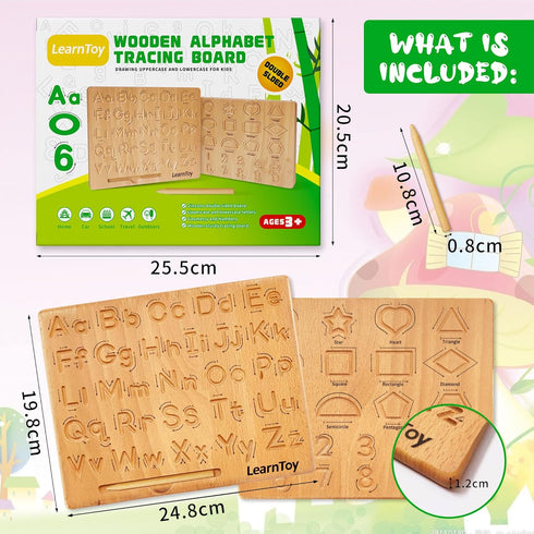 Montessori Wooden Alphabet Tracing Board - Educational Toy for Kids - Fine Motor Skills Development - Double-Sided Writing Practice - Ideal Gift f...