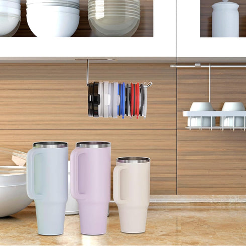 Tumbler Lid Organizer, Self-Adhesive or Drilled Tumbler Lid Hooks for Yeti Tumblers/Stanley Tumblers/Simple Modern Tumbler Lids for Kitchen Organi...