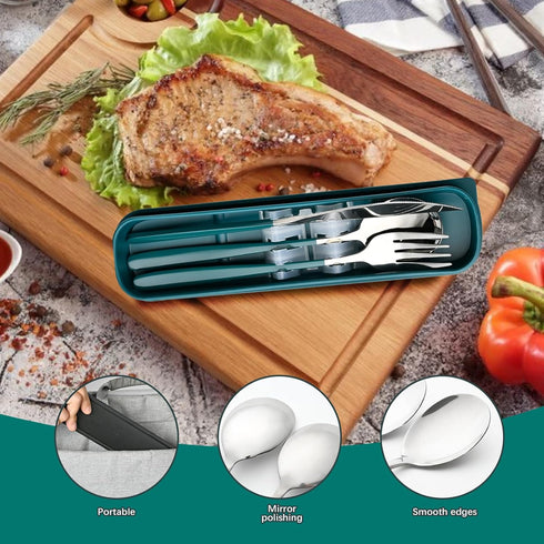 Travel Utensils with Case, 4pc Reusable Utensils Set with Case, Camping Utensil Set, Portable Silverware Lunch Utensils Set for Work Camping Schoo...