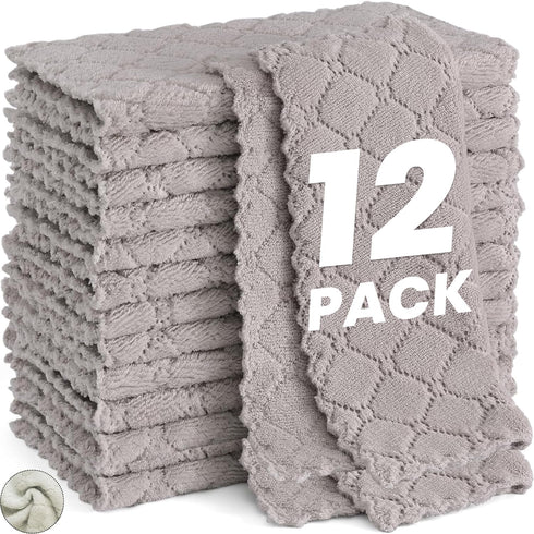12 Pack Kitchen Dish Cloths (10x10? Gray) Coral Fleece Microfiber Towels, Ultra Soft Absorbent Kitchen Cleaning Towels, Nonstick Oil, Lint-Free, F...