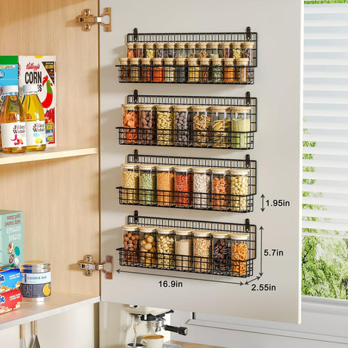 X-cosrack 4 Pack Spice Rack Wall Mount, Upgraded Connectable Seasoning Organizer for Space-Saving, Hanging Spice Storage for Cabinet/Pantry Door (...