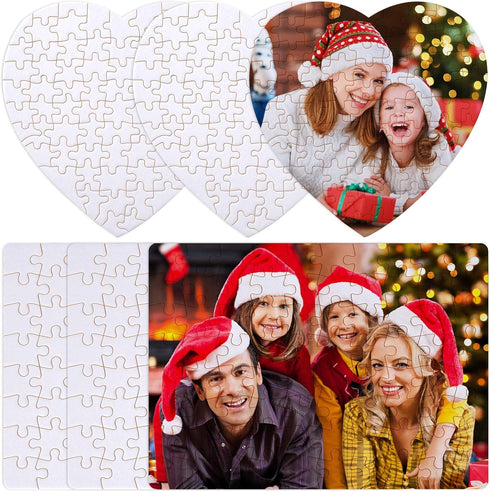 6 Sets Sublimation Puzzle Blanks in Rectangle Heart, Blank Sublimation A5 Jigsaw Puzzle for Kids, Sublimation Blanks Products for Heat Press DIY C...