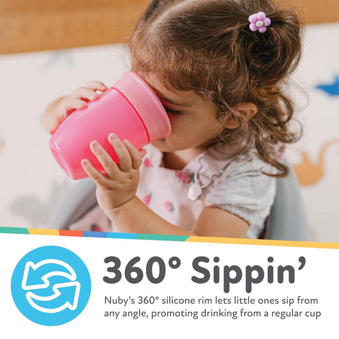 Nuby Wonder Cup with 360 Smart Edge Silicone Rim - (3-Pack) 7 oz - Green/Red/Blue...