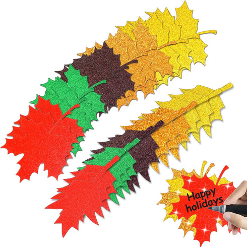 150PCS Fall Maple Leaves Cutouts with 210PCS Glue Points,Multicolor Glitter Paper Cardboard Maple Leaf Paper Cutting Autumn Maple Leaf Confetti fo...
