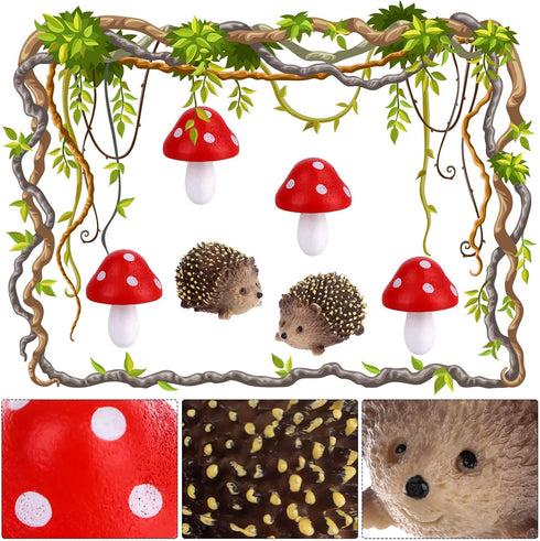 8 Pcs Fairy Wild Garden Accessories Mini Hedgehogs and Mushroom Statue Micro Landscape Plant Pots Bonsai Craft Decor Miniature Mushroom Figurines ...