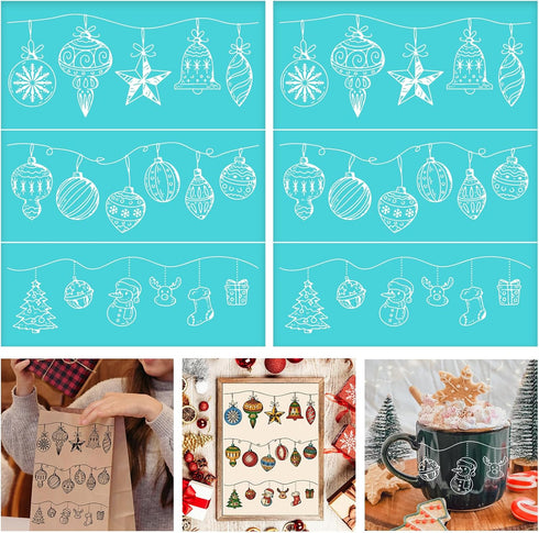 2 PCS Christmas Self-Adhesive Silk Screen Printing Stencils 8.5x11 Inch Reusable Mesh Transfers Stencils Christmas Gift Ball Light Belt Snowman Ch...