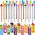 80 Pcs Scented Bookmarks and Scented Pencils with Cute Pencil Toppers Set Fun Pencils Fruit Food Theme Scratch and Sniff Bookmarks Cartoon Pencil ...