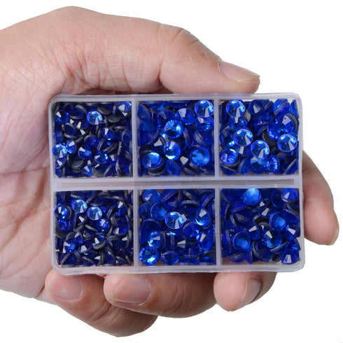 LPBeads 6400 Pieces Hotfix Rhinestones Sapphire Flat Back 5 Mixed Sizes Crystal Round Glass Gems with Tweezers and Picking Rhinestones Pen...