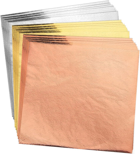 200pcs BUBIMON Imitation Rose Silver Gold Leaf Sheets Gold Foils Sheets Nail Foil for Paint, Resin, Nails, Jewelry, Slime, Arts, Gilding Crafting,...