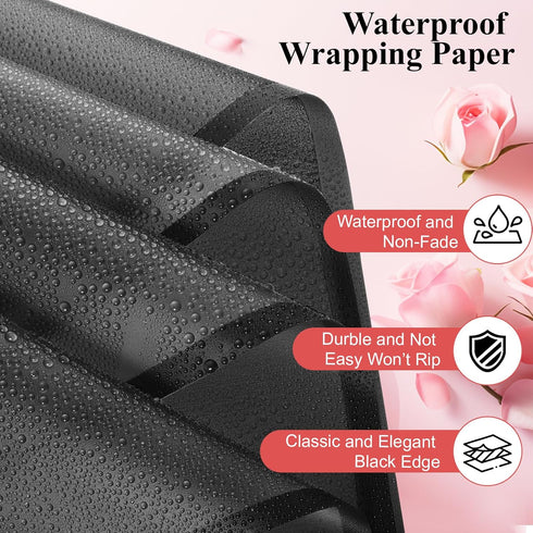 25 Sheets Bouquet Wrapping Paper Black Flower Wrapping Paper Waterproof Floral Wrapping Paper Florist Supplies for Wedding Birthday Party Gift Box...