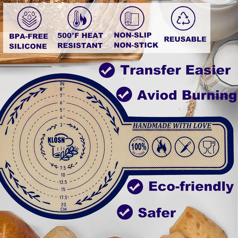 Large Silicone Bread Sling for Dutch Oven 2 Pcs, 10 inch Sourdough Bread Baking Mat,Bread Baking Supplies, 500°F Heat-resistant Sourdough Bread Sl...
