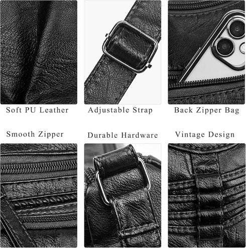 WITERY Crossboby Bag for Women - Soft PU Leather Multi-Pocket Shoulder Bag Handbag with Adjustable Strap...