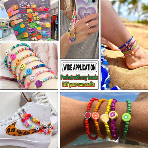 960Pcs Polymer Clay Beads Bracelet Making Kit, 48 Styles Trendy Cute Fruit Smile Face Mixed y2k Beads Charms for Bracelets Necklace Earring Jewelr...