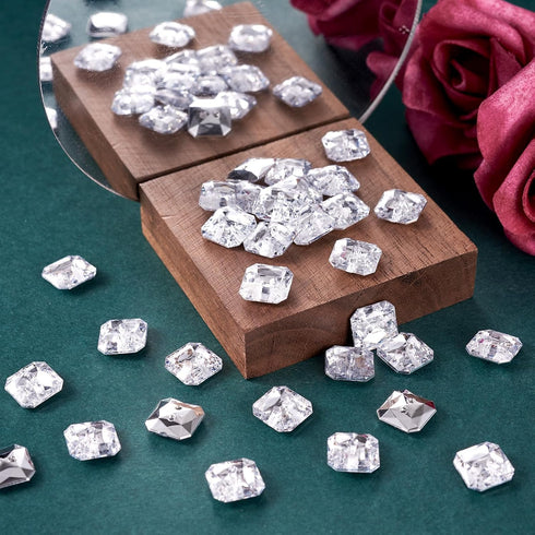 Pandahall 100pcs 2-Hole Acrylic Crystal Clear Rhinestone Sewing Fastening Buttons Jewelry Scrapbooking Octangle 0.43x0.43 Inch Faceted Hole: 1mm...