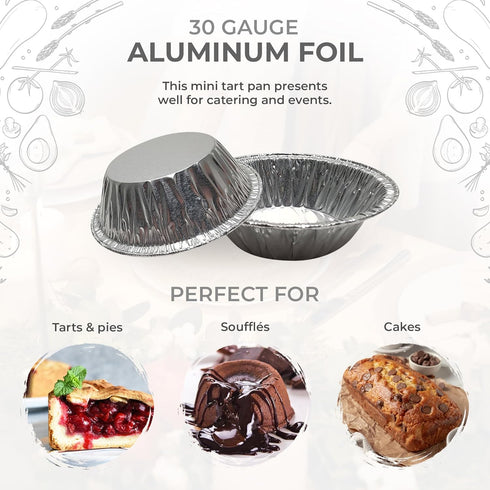 KitchenDance Disposable Aluminum Foil Tart Pan - 3 Inches Round Aluminum Foil Individual Pie Pans for Pies and Tarts - Baking Pans Perfect for Bak...
