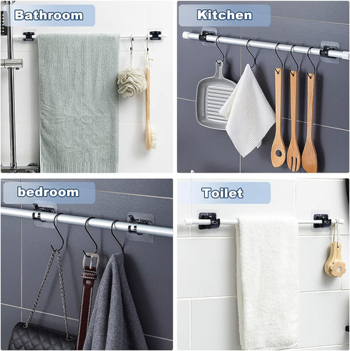 8PCS No Drill Curtain Rod Brackets No Drilling Self Adhesive Curtain Rod Holder Hooks Nail Free Curtain Rod Hooks Curtain Hangers for Bathroom Kit...