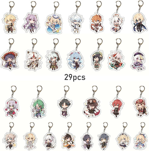 SUREHOME Genshin Impact Keychain set,29 Pack Acrylic Genshin Impact Figure Keychain Cute Feature Design Keyring Exquisite Anime Keychains Genshin ...