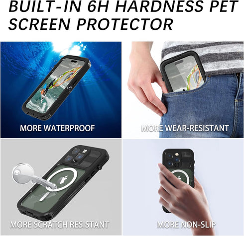 iPhone 14 Pro Max Waterproof Case with Screen Protector, Full Body Heavy Duty Protection Magnetic Case, Shockproof, Dustproof, Snowproof Case for ...
