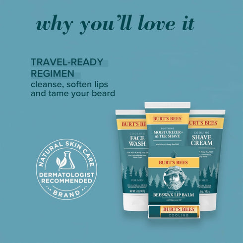 Burt's Bees Gifts Ideas - Grooming Essentials Kit, 4 Products for Men - Cooling Face Wash, Shave Cream, Soothing Moisturizer After Shave & Origina...