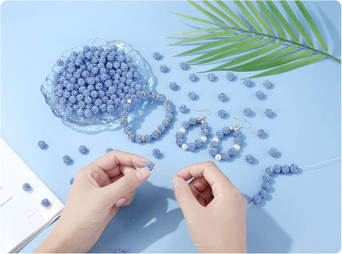 QINJIEJIE 100pcs 10mm Light Blue Rhinestone Beads for Crafting Blue Clay Beads Crystal Beads Round Disco Ball?Blue Beads Baseball Beads for Neckla...