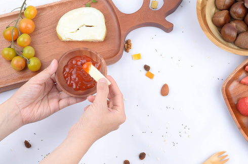Mini Wooden Bowl Set of 4 (3.54" Diameter x 0.78" Height) for Condiments, Dip Sauce, Ketchup, Small Wood Bowl for Jam, little Prep, Olive (Round)...
