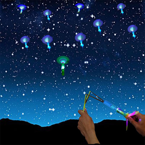 Amazing Led Flying Toys for Kids -12 PCS Light up Slingshot LED helicopter toy - Arrow Planes Glow in The Dark Party Favors for kids summer toys O...