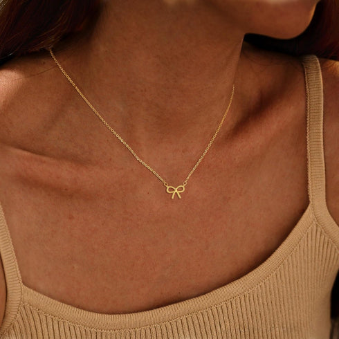 Bow Necklace for Women, Dainty 14K Gold/Silver Plated Bowknot Choker Necklace for Women Beads Chain Cute Pendant Necklaces Fashion Jewelry Gifts...