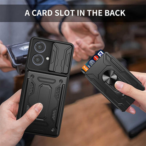 CCSmall for Motorola Edge 40 Neo 5G Case with Card Holder & Slide Camera Cover, Heavy Duty Protection Case with Ring Kickstand Cell Phone Case for...