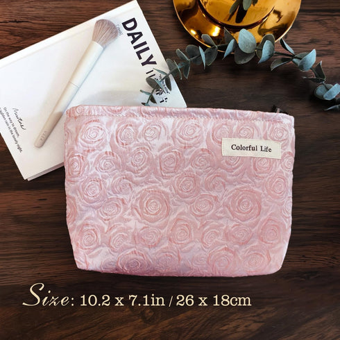 STARDW Aesthetic Floral Makeup Bag Cosmetic Bag Travel Toiletry Bag for Women Cute Pink Makeup Bag Organizer Large Skincare Bag Zipper Pouch (Roma...