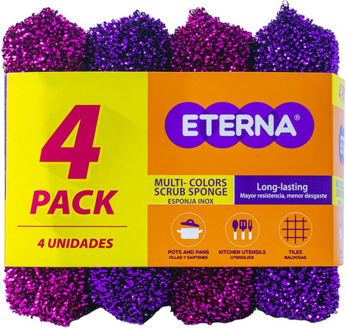 ETERNA Multicolor Scrubsponge, Kitchen Scrubbing Sponges, Heavy Duty Non-Scratch Scrubbing Cleaner Sponges (4 Units)...