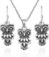 AeraVida Wide-Eyed Owl .925 Sterling Silver Necklace Earrings Jewelry Set...