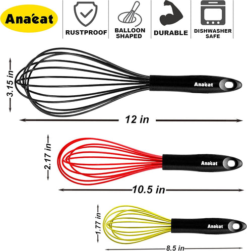 Anaeat Silicone Balloon Whisk, Perfect for Non-Stick Cookware, Milk and Egg Beater Blender, Heat Resistant Kitchen Whisks for Whisking, Cooking, B...