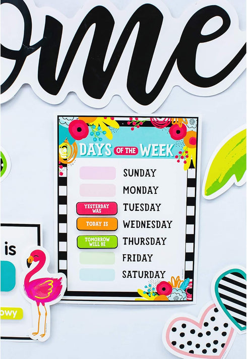 Schoolgirl Style Simply Stylish Tropical 92-Piece Calendar Bulletin Board Set for Classroom, Monthly Wall Calendar with Numbers, Birthdays and Mor...