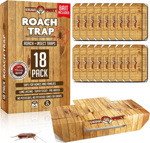 Roach Traps Indoor Sticky (18 Pack) - Glue Traps for Roaches Bug Traps with Roach Bait Traps - Long Lasting Non-Toxic Children and Pet Friendly - ...