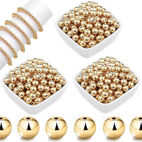 Gold Beads, 200 pcs 12 MM Gold Pearl Beads for Jewelry Making, Gold Filled Beads for Jewelry Making, Bracelets, Necklaces, Hairs, Crafts, Decorati...